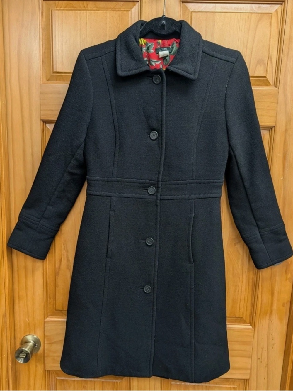 J Crew Wool-Blend Black Women's Coat - Classic Button Front